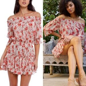 Misa Darla Poppy Floral Mini Dress Large Red Ruffle Romantic Feminine Coquette